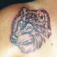 Tattoo with brown wolf head