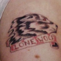Small wolves tattoo with inscription lone wolf