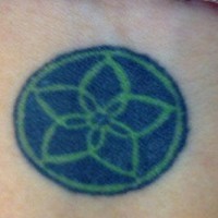 Tatuaggio sul polso il disegno rotondo blu verde