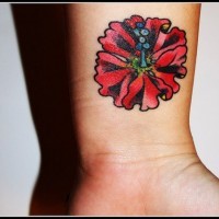 Coloured flower inner wrist tattoo