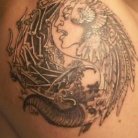 Black yin yang tattoo with Siren