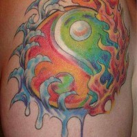 Colorful yin yang tattoo with water & fire