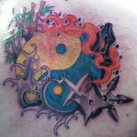 Yin yang graffiti tattoo with shurikens