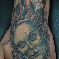 Zombie girl head tattoo