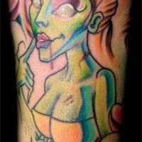 Blonde zombie girl tattoo in colour