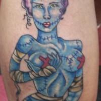 Blue zombie woman tattoo