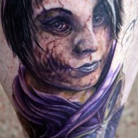 Fine zombie face tattoo