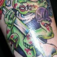 Tatuaje la niña-zombi con hueso en las manos