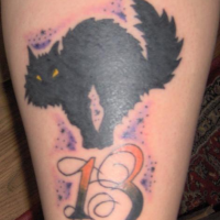 Tatuaggio semplice il gatto nero & la cifra 13