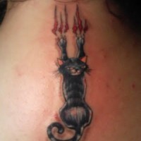 Tattoo of cat that scratching neck