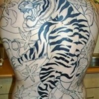 Full back tiger in the asian style tattoo