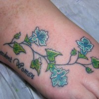 Tatuaje en el pie,
planta preciosa con inscripción mujer independiente