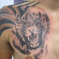 Tribal tiger chest tattoo by jamierees