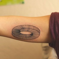 Tiny black ink arm tattoo of optical figure