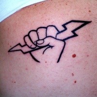 Tiny black ink electricity lineman symbol tattoo