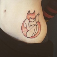 Tiny cartoon like colored homemade side tattoo of human-fox