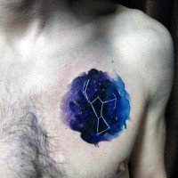 Tiny colorful space zodiac symbol tattoo on chest