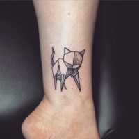 Tiny dot style ankle tattoo of funny looking cat