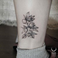 Minúsculo pintado por Zihwa tatuagem de frutos silvestres na perna