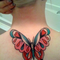 Traditional butterfly tattoo on neck