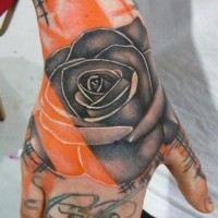 Trash polka rose tattoo on hand by phatt german
