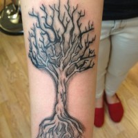 Tree with roots tattoo on arm