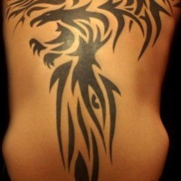 Tribal phoenix tattoo on back for men