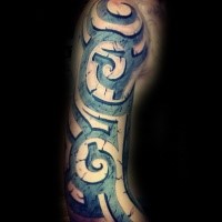 Tribal style black ink sleeve tattoo