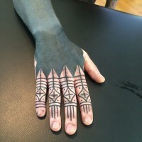 Tribal style simple designed black ink tattoo on sleeve