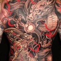 Two dragons  tattoo on whole back for men