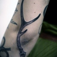 Typical black and gray style arm tattoo of deer horn
