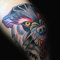 Typical colored arm tattoo of colored wolf