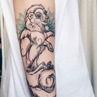 Typical designed sketch style arm tattoo of funny animal with flowers