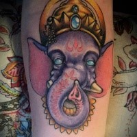Typical new school style colored tattoo of Hinduism elephant