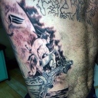 Unfinished black ink side tattoo of fantasy warrior