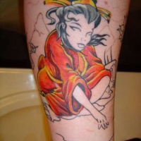 Unfinished half colored forearm tattoo of Asian woman