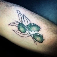 Unfinished illustrative style leg tattoo of olive branch