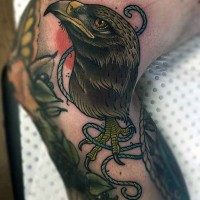 Unique designed big colored eagle head tattoo with one leg and rope