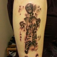 Unique designed black ink arm tattoo of sealed Han Solo