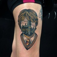 Unique Harry Potter faceless portrait tattoo on arm stylized with magical school