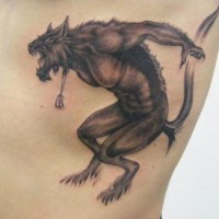 Unique painted black and white side tattoo of fantasy roaring monster