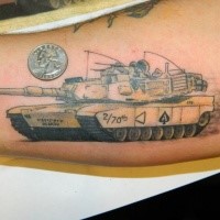 Illustrative style colored arm tattoo of modern American tank