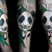 New school style colored arm tattoo of panda bear with ornaments