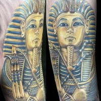 New school style colored arm tattoo of Egypt Pharaoh statue