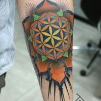 New school style colored forearm tattoo of big flower
