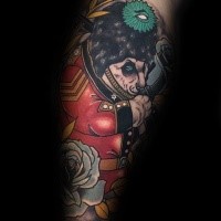 Illustrative style colored arm tattoo of fantasy panda bear