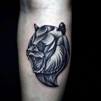 Illustrative style colored arm tattoo of evil bear