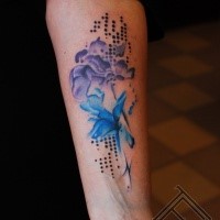 New school style colored forearm tattoo of beautiful flowers