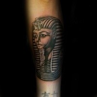 Illustrative style colored arm tattoo of Egypt statue