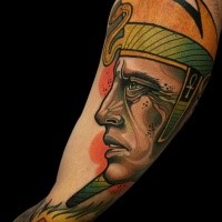 Illustrative style colored arm tattoo of Egypt pharaoh